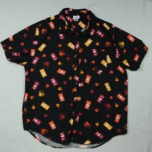 Taco Bell Hot Sauce Print Button Up Shirt Men's 2XL Black Short Sleeve